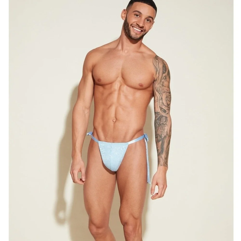 Cosabella Never Say Never Mens Lace Side Tie Thong Light Blue‎ Underwear